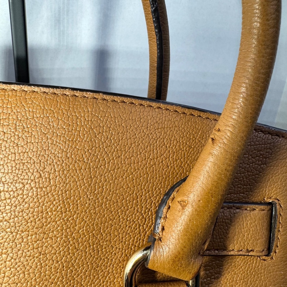 Michael Kors Hamilton Satchel Acorn Brown Pebbled Leather Gold Lock Hand Bag - Picture 10 of 16